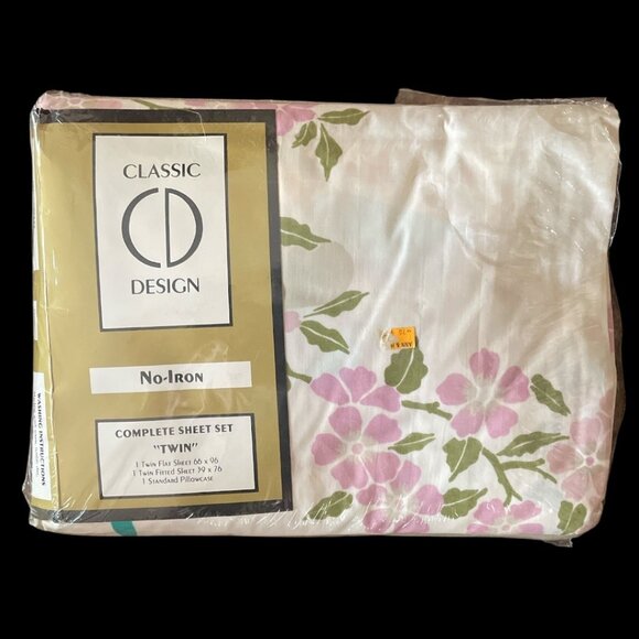 Vintage NOS Classic Design No-Iron Twin Sheet Set Floral Pattern - Picture 1 of 8